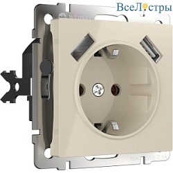 Розетка с заземлением, шторками и USBх2 Werkel слоновая кость W1171503 4690389155833